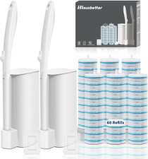 2 Pack Disposable Toilet Brush Set with 60 Refills, Wall-Mounted Toilet Bowl Wan