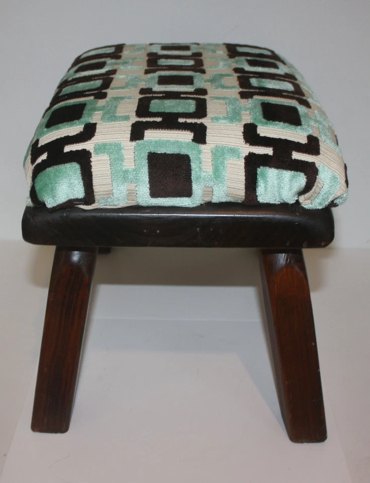 Mid Century Solid Wood Footstool Seat Retro Print - Image 4 of 4