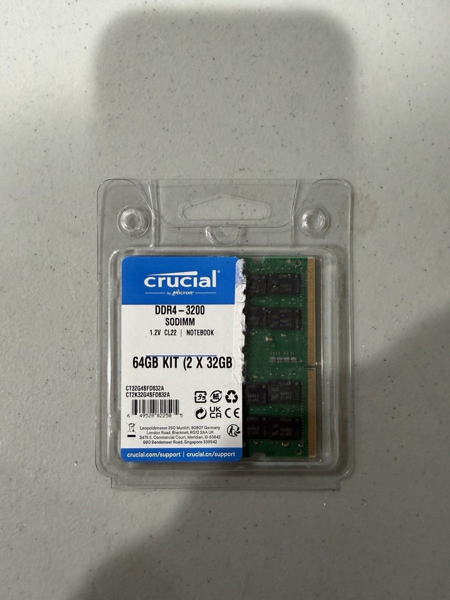 Crucial 64GB DDR4 KIT 2x 32GB 3200 MHz PC4-25600 SODIMM 260-Pin