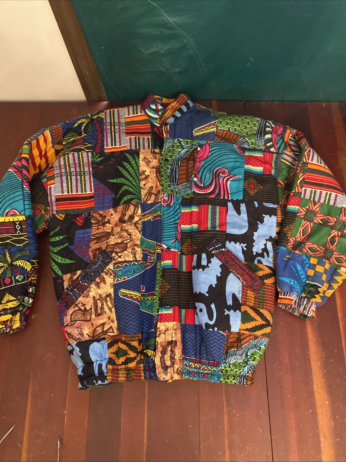 Reversible Patchwork Bomber/Puffer Jacket African Prints Boho Colorful L/XL