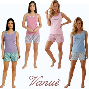 Pigiama donna estivo corto cotone 100 % canotta spalla larga pantaloncino corto