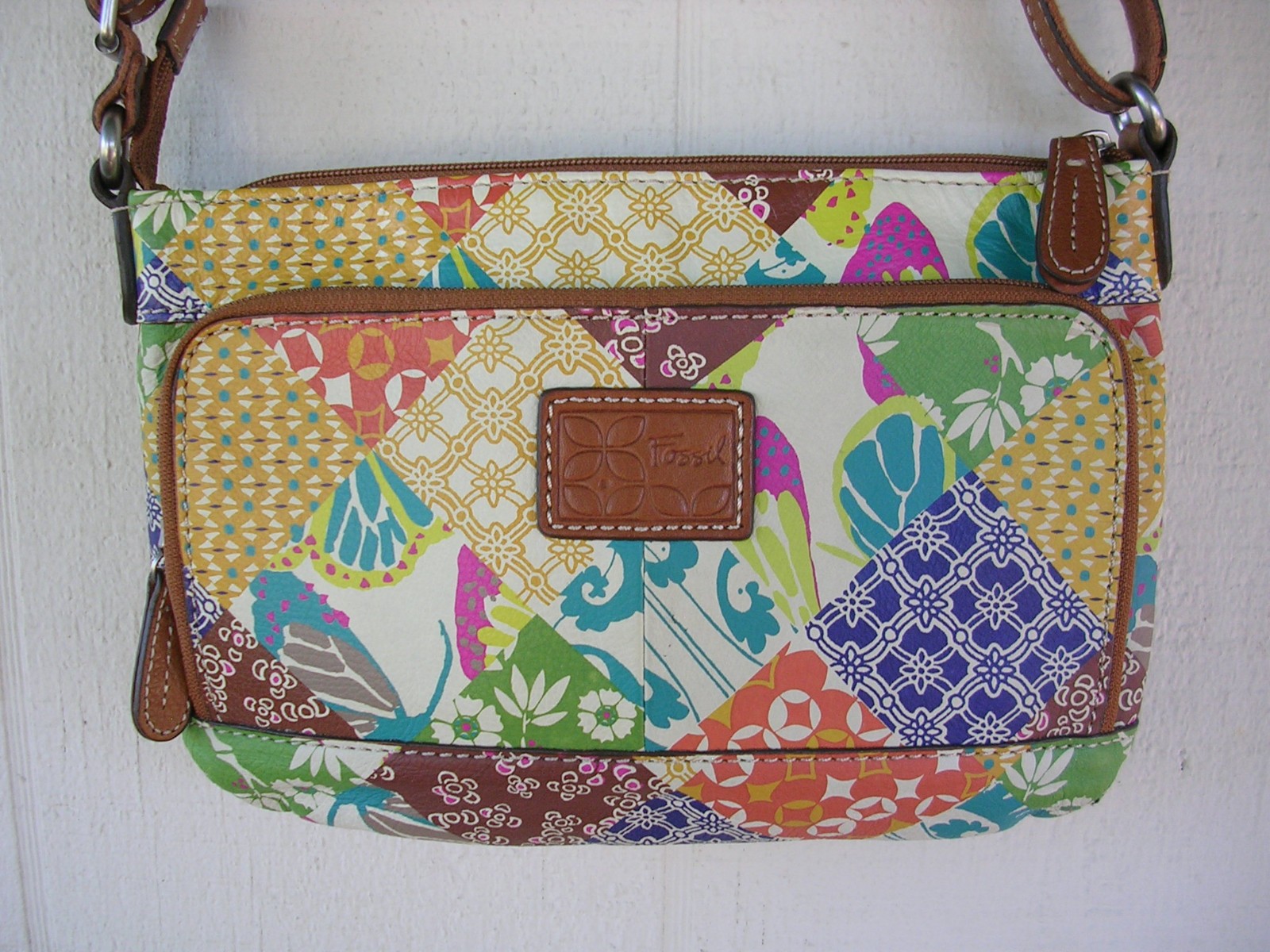 Fossil Leather Handbag Purse Multicolor Patchwork… - image 2
