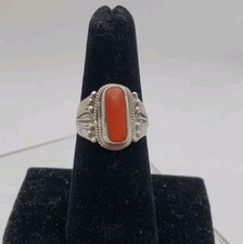Vintage Sterling Silver Coral Ring 925 Native Sz 6.25 Natural Red Stone