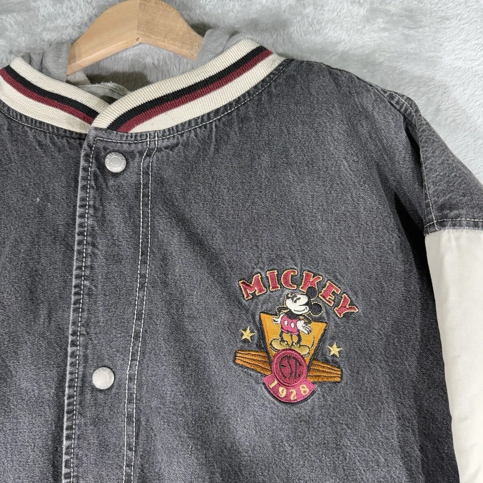 Chaqueta Universitaria De Colección Mickey Mouse Para Hombres XL Denim Años 90 Disney Store Abrigo Foto 2 de 4