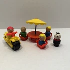Fisher Price Little People Family with Outdoor Furniture and Motorcycle Vintage