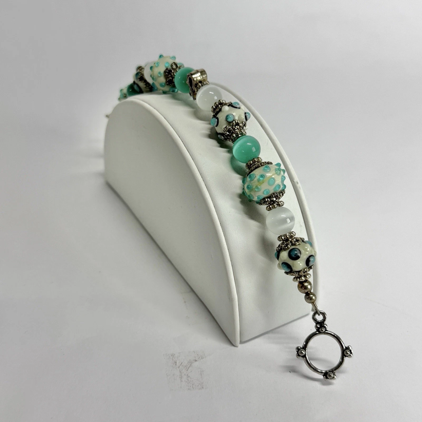 Handmade Lampwork Glass Beads Silver Tone Vintage Bracelet Jewelry Br204