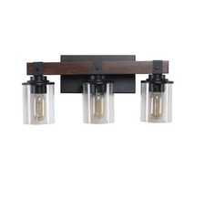 18.5 in. 3 Matte Walnut Vanity Light Fixture with Clear Glass Shades