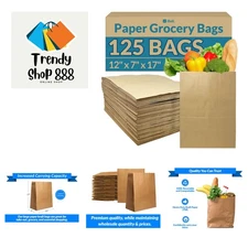 125 Heavy Duty Kraft Paper Grocery Bags - 12x7x17, 70 lbs Capacity, Eco-Friendly