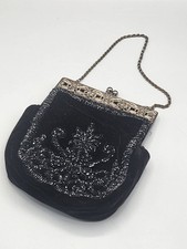 Vintage Black Beaded Velvet Victorian Purse Evening Bag Lord Taylor READ