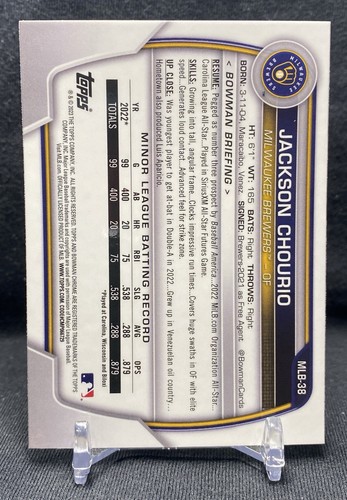 2023 Bowman Chrome Refractor National Convention Jackson Chourio #MLB-38 - Picture 2 of 2