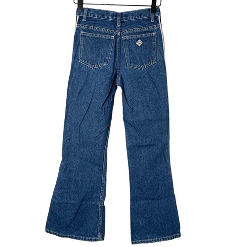 Vintage 90s Y2k Gasoline Red Side Leg Stripe Embroidered Flare Denim Jeans 10 - Picture 5 of 8