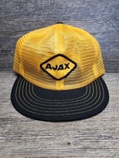 AJAX Yellow Patch Hat Mesh All Over Trucker Adjustable HAT Made In USA Sz Lrg