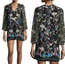 Alice + Olivia Zia Mythical Garden Floral Print Kaftan Mini Dress XS Sheer