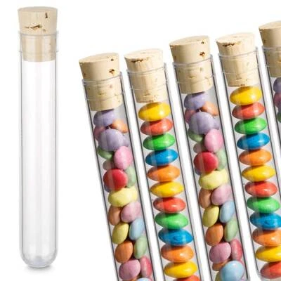 TUUTERS 25 Kunststoff Reagenzgläser Reagenzglas mit Korken 105x17 ☆ Geeignet für M&Ms ☆