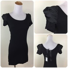 NWT GUESS by MARCIANO sz XS Black Puffed Pleat Ruched Sleeve Zip Back Shirt