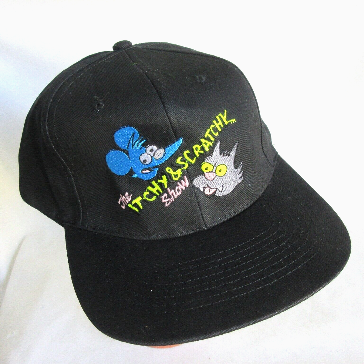 90s VTG NEW BASEBALL HAT CAP ITCHY SCRATCHY SHOW LOGO STITCH