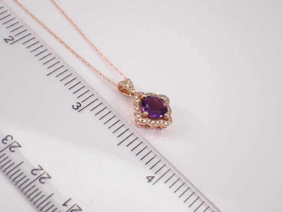 2Ct круглый имитации аметиста женщин Halo подвеска ожерелье 14K розовое золото покрытием - Изображение 4 из 4