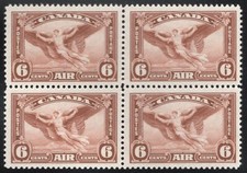 Canada C5ii VFNH Moulting Wing Variety 1935 Airmail VARIETY in a block cat $330