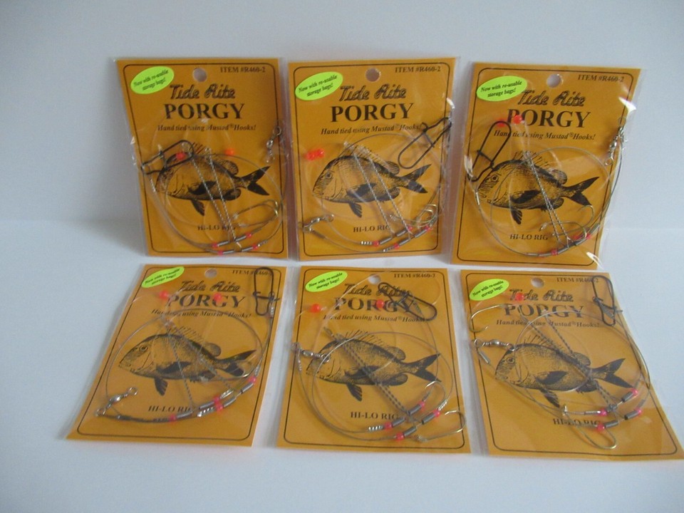 6 PORGY - SCUP RIGS 2 DROP BEADED HI-LO TIDE RITE RIG SALTWATER FISHING ...