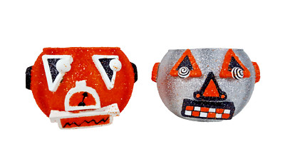 Robot Bot  2 Votive Candle Holders Space Age Halloween