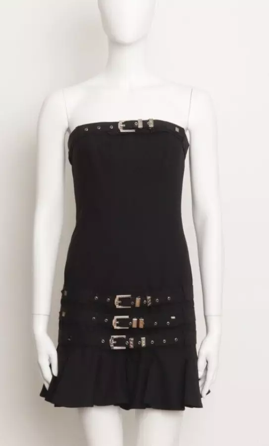 MINI ROBE CEINTURE BANDEAU CHRISTIAN DIOR JOHN GALLIANO SS 2004 AVEC CORSET NOIR 38 