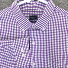 Arrow Button Up Shirt Mens 18 34 35 Fitted Long Sleeve Purple Check Casual