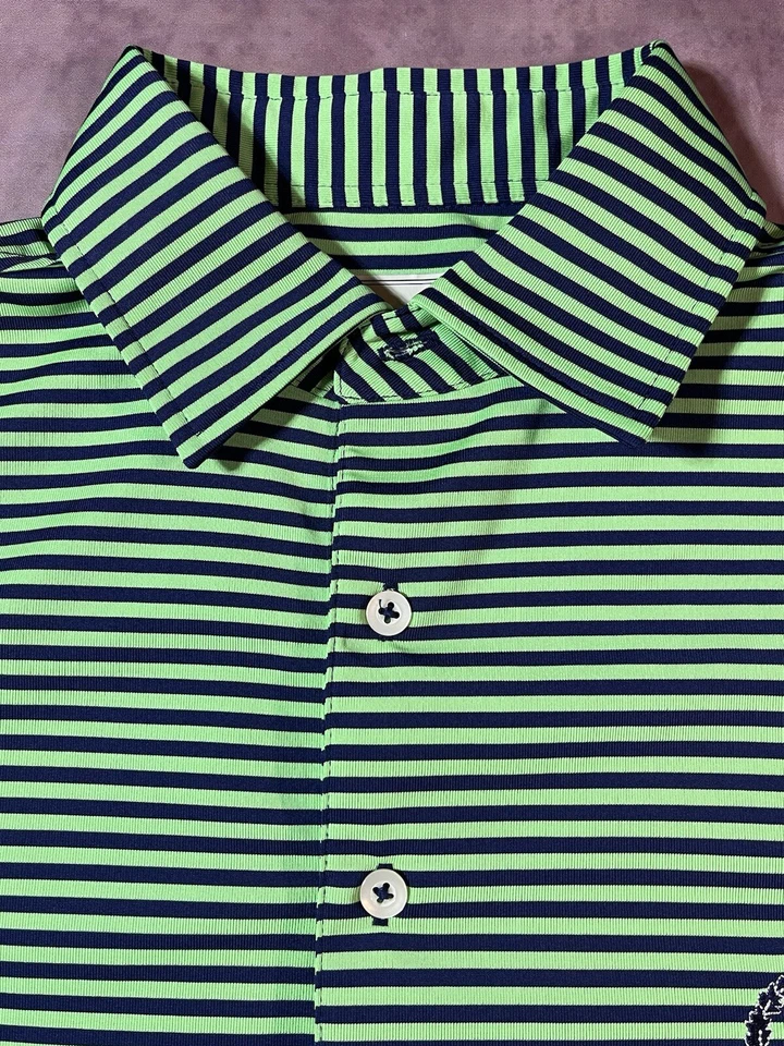 Camisa Polo Donald Ross Rayas Para Hombres Extra Pequeña Golf Verde Azul Oak Hill CC PGA Foto 3 de 4