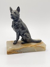 Bronze German Shepherd Figurine Statue On Onyx Base. 5,5" Height