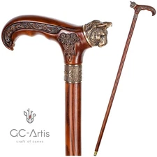 Cat Metal Walking Stick Bronze Cane Brass Handle Wooden Shaft for men women