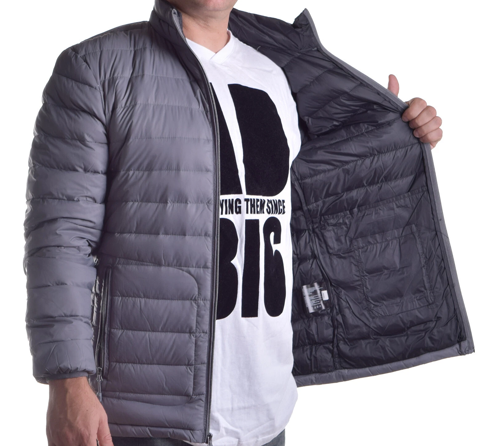 Buffalo Mens UltraLight Packable Down Feather Puffer Jacket XL Gray Coat NWT