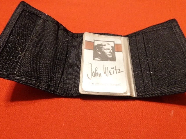 CARTEIRA VINTAGE NUNCA USADA JOHN WEITZ DESIGNER TECIDO PRETO INSERÇÃO DE COURO #297 - Imagem 4 de 4