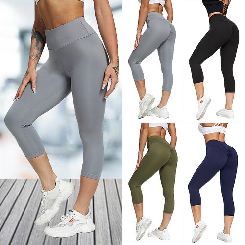 Women High Waist Capri Leggings Scrunch 