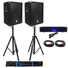 2 Rockville RSG10 10" PA Speakers Technical Pro 1200w DJ Amplifier Stands Cables