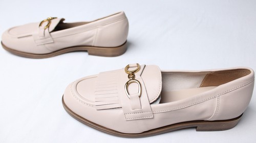 Geox Women's Slip On Prometya Leather Loafers JL3 Beige Size US:10 UK:7