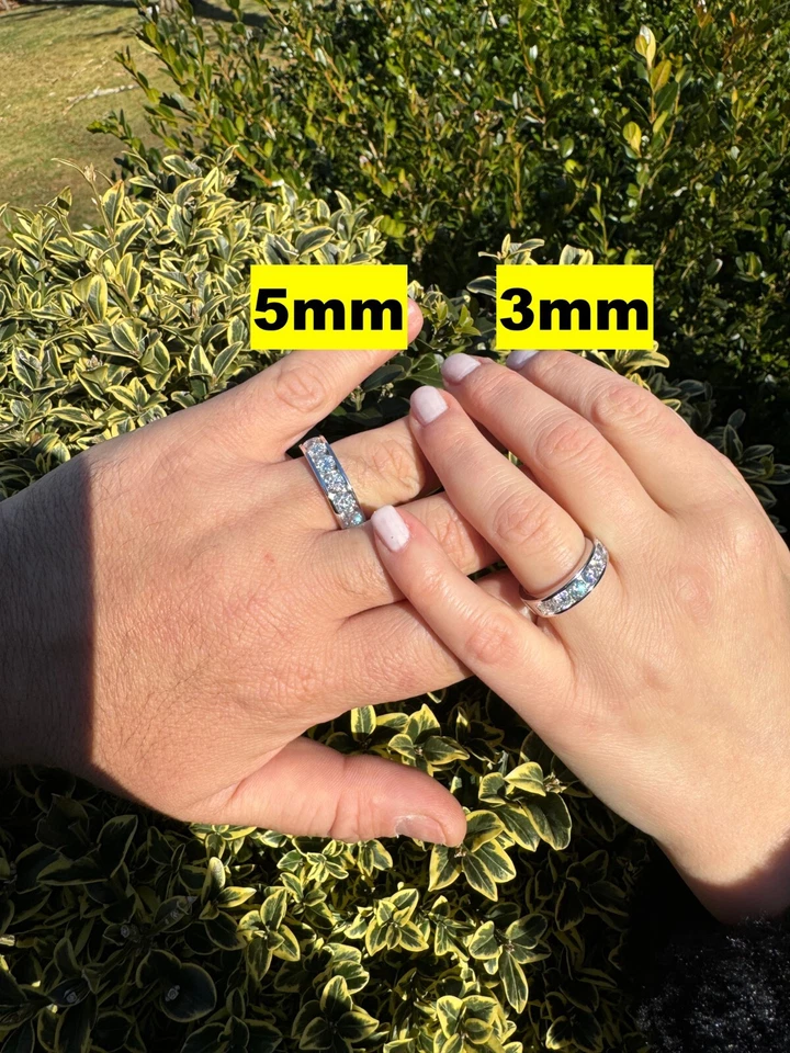 Conjunto de canal de banda de media eternidad real de moissanita anillo de boda de plata 925 de 1,5 mm-5 mm Foto 3 de 4