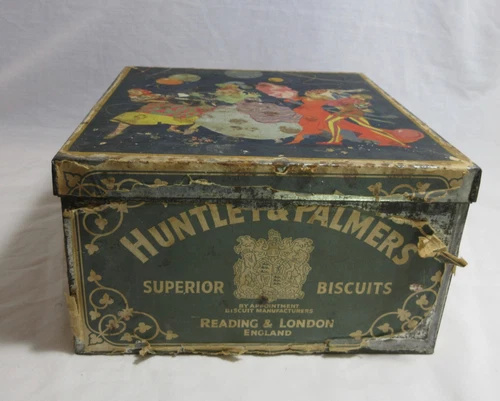VINTAGE HUNTLEY & PALMER'S SUPERIOR BISCUIT TIN Paper Label London England