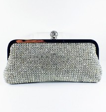 USA WOMENS Evening HANDBAG Clutch Purse RHINESTONE CRYSTAL Wedding Silver New 9