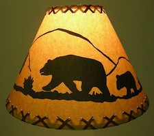 14" BEAR SCENE LAMPSHADE OILED KRAFT LACED