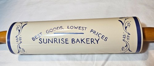 Advertising Porcelain Rolling Pin "Best Goods, Lowest Prices Sunrise Bakery"