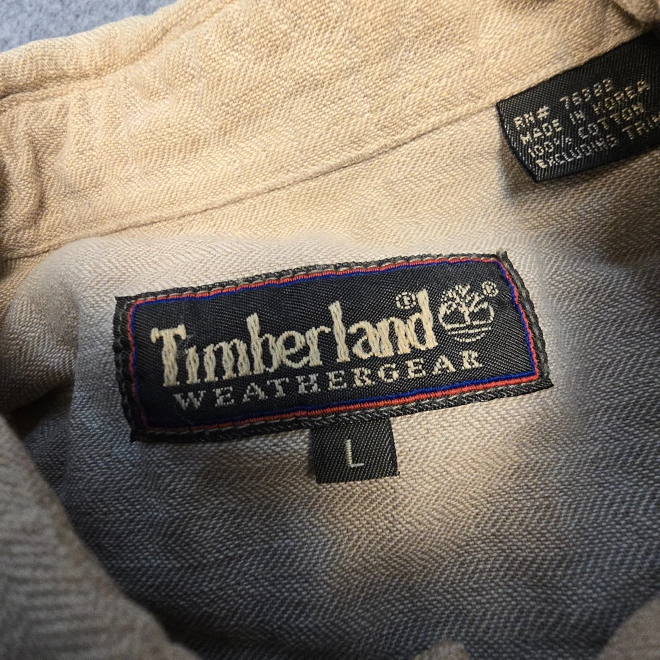 Timberland Shirt Mens LARGE beige Long Sleeve Button Up cotton collared Size L - Image 4 of 4