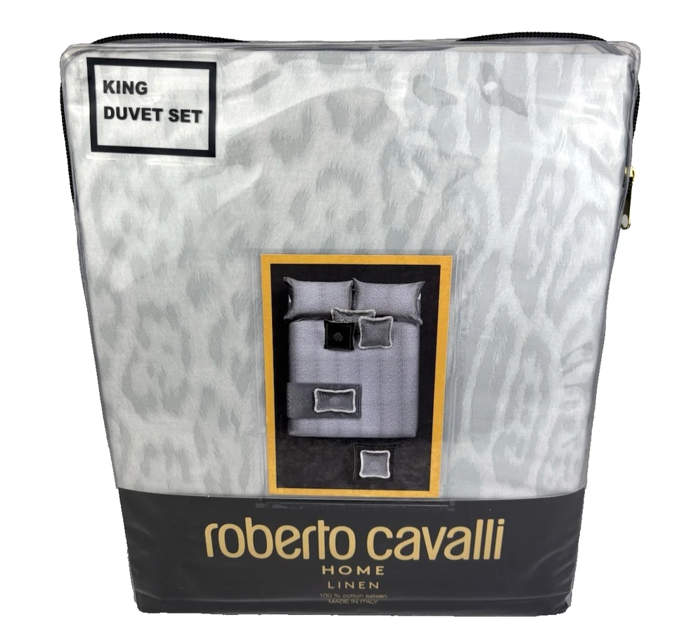 Juego de funda nórdica Roberto Cavalli KING gris claro estampado de leopardo ropa de cama de lujo Foto 2 de 4