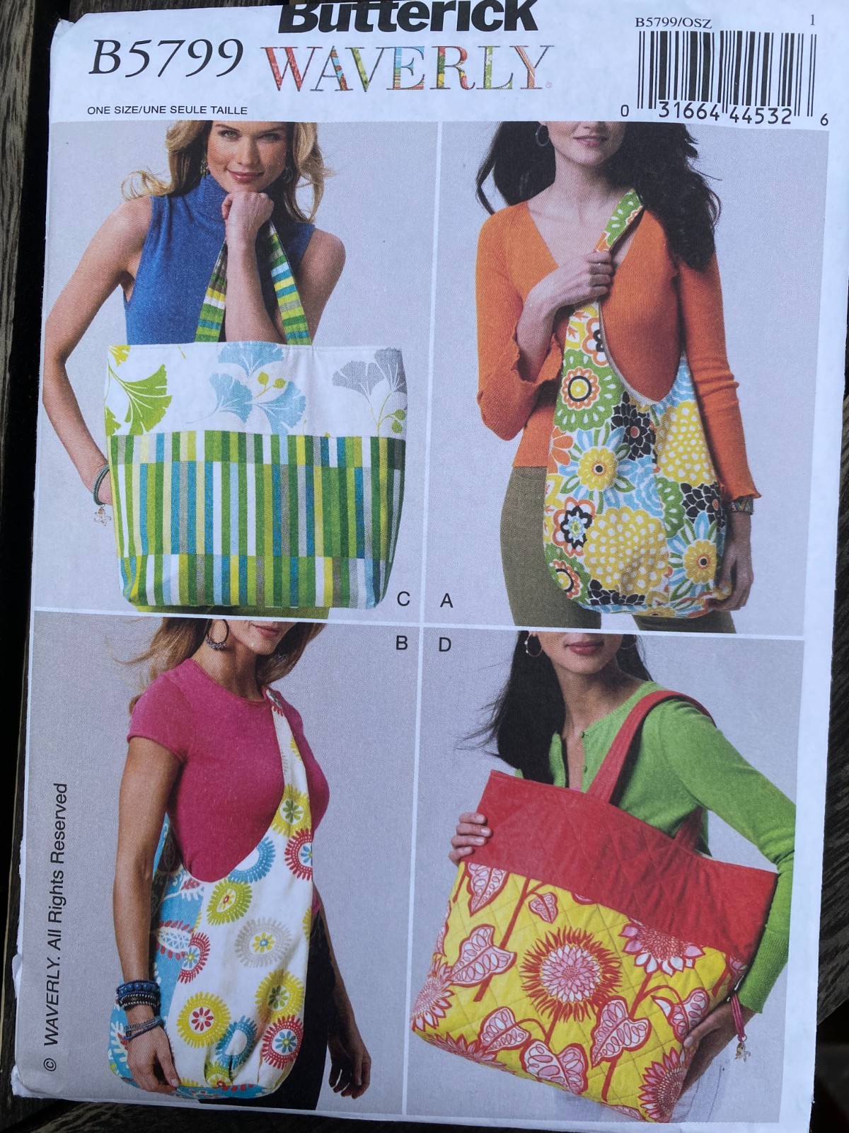 Butterick Waverly Sewing Pattern B5799 Market Bags 4 Colourful Designs Uncut