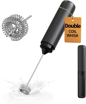 Rechargeable Milk Frother Hanheld, Dual Coil Whisk Head Electric Coffee Frother,