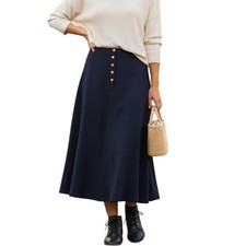 Lauren Ralph Lauren Vintage Navy Blue High Rise Wool Midi Skirt Womens 12 Petite
