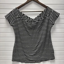 Unique Vintage Black White Small Stripes Striped Shirt Knit Blouse Top Womens XL
