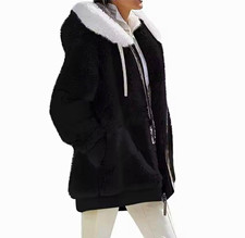 Women's Hooded Zip Fleece Jacket - Faux Fur Teddy Coat - Winter Warm Zip Up Coat