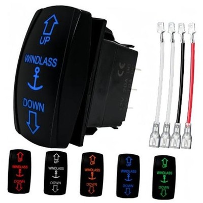 Anchor Windlass Rocker Switch 12V-24V 4 Pin SPDT (ON)-Off-(ON) 3 Position Blue