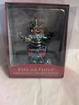New Fitz And Floyd Jack In The Box Jester Christmas Glass Ornament Retired NOS