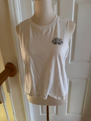 Miken Flow Lotus Flower Muscle White Tank Top EUC Sz L