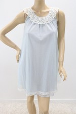 Vintage Lingerie Nightie Nightgown M L Sky Blue Chiffon Double Nylon Bust to 40"